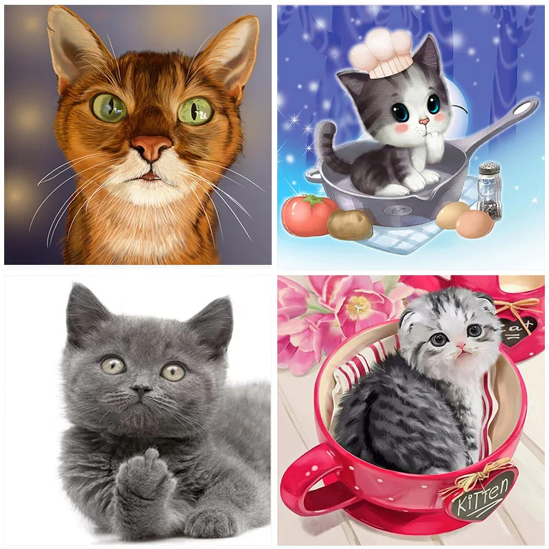 

5D Diamond Painting Cartoon Cat Full Round Drill EmbroideryDIY Animal Home Decoration Mosaic Crystal Cross Stitch Handmade Gifts