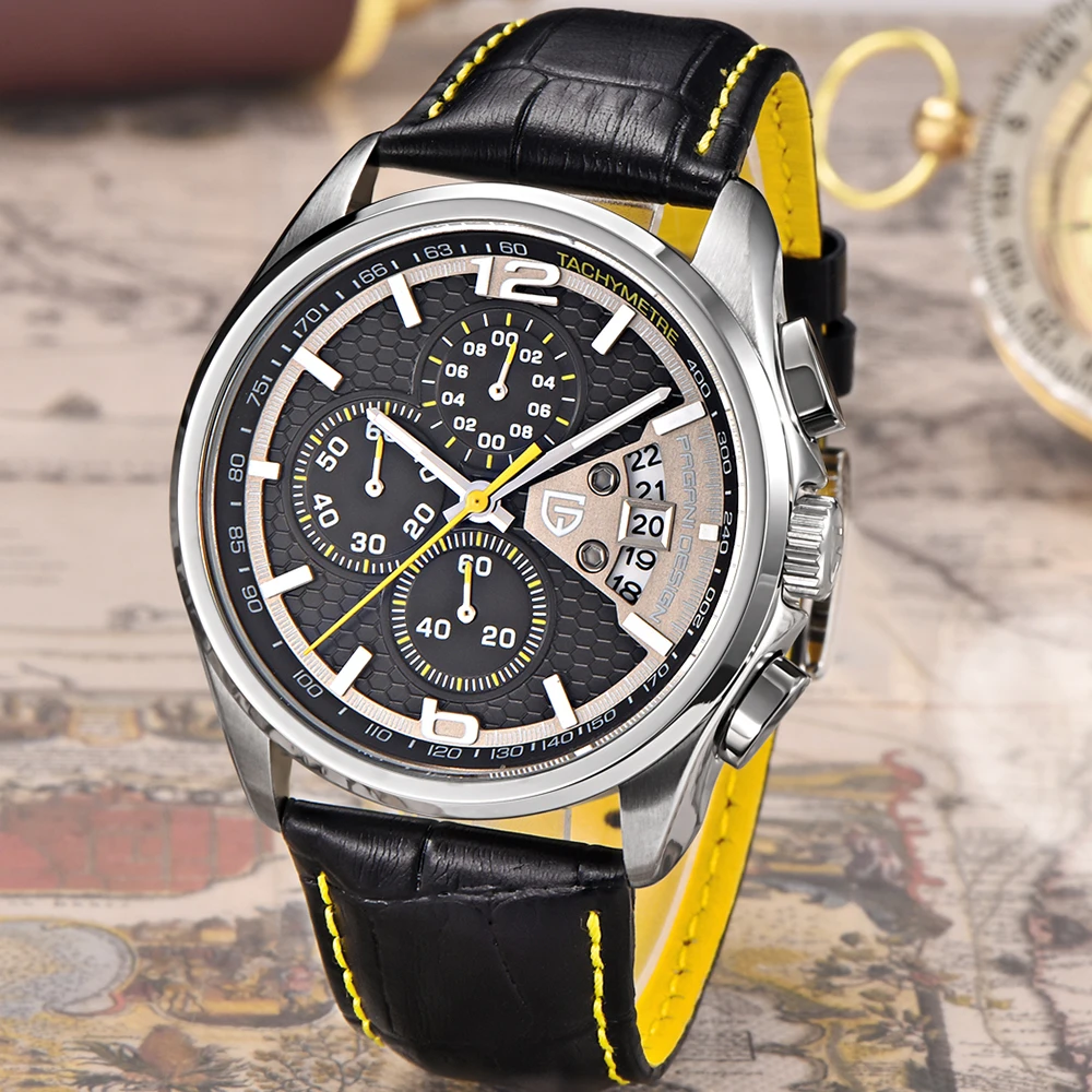 PAGANI Дизайн мужские s часы хронограф Спорт на открытом воздухе водонепроницаемый кожаный ремешок Кварцевые-часы для мужчин студенческие модные наручные часы для мужчин