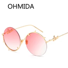 OHMIDA Nueva Moda gafas de Sol Redondas Mujeres 2017 Rosa gafas de Sol de Espejo De Los Hombres Retro Negro Vintage Marcas Gafas De sol Gafas