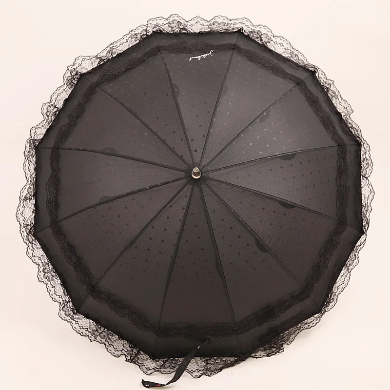 Yesello, двухслойный кружевной зонтик с длинной ручкой, женский, белый, кружевной, принцесса, водонепроницаемый зонтик, кружевной цветок, черный, Свадебный зонтик