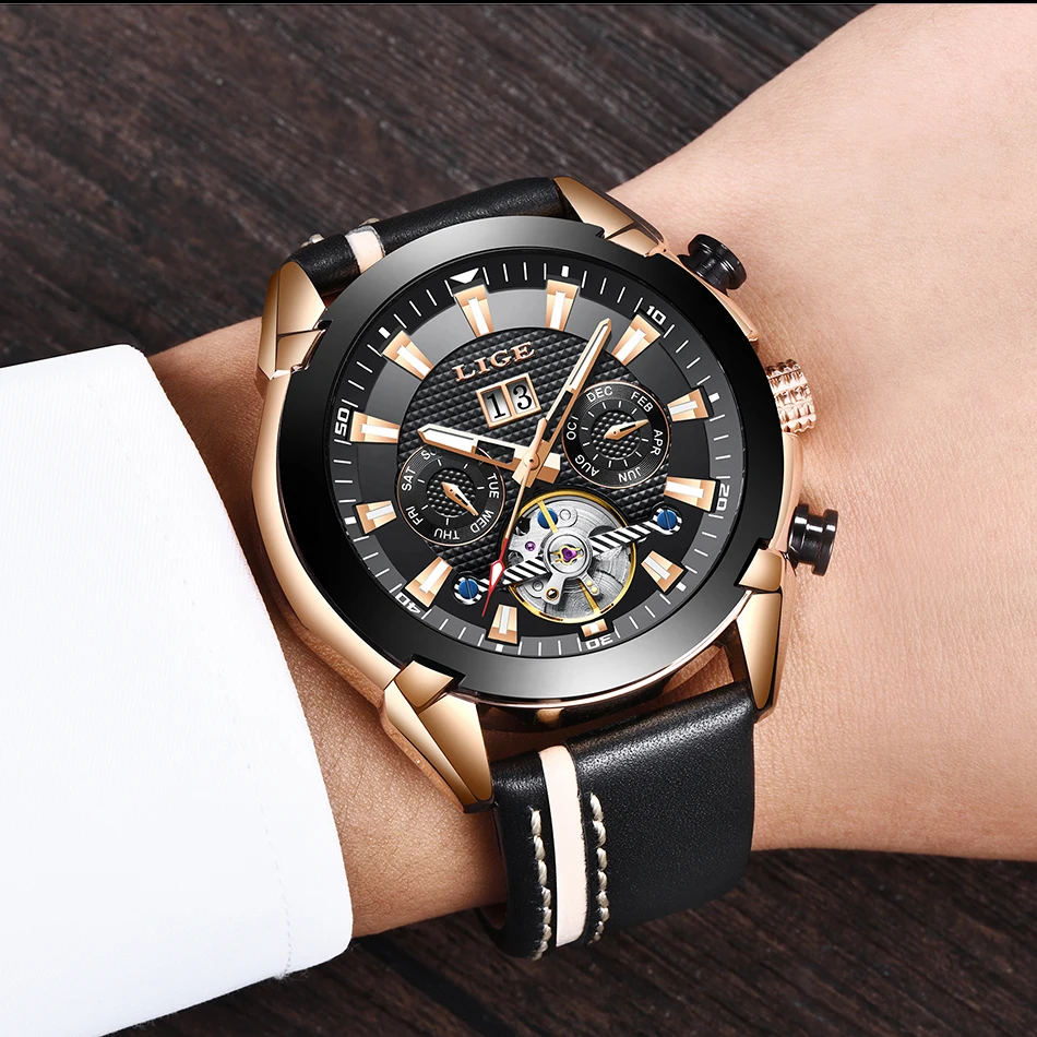Новые модные мужские часы LIGE Топ бренд класса люкс автоматические механические часы повседневные спортивные водонепроницаемые мужские наручные часы Relogio Masculino+ коробка