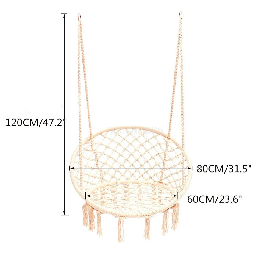 Ручной вязки круглый Гамак Крытый общежитии спальня висит стул для ребенка и взрослого размахивания один безопасный гамак