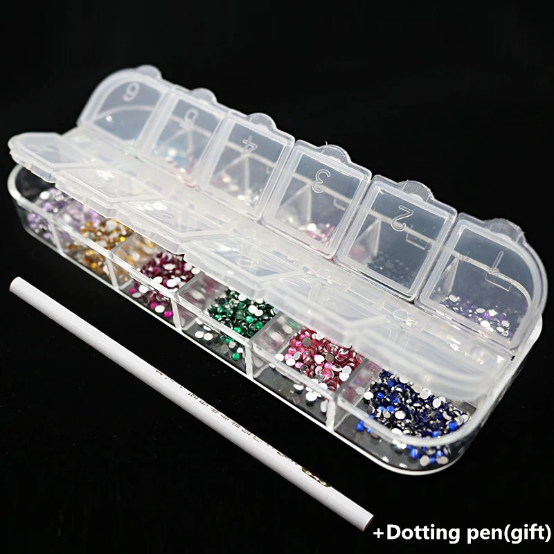 

1 Box Glass Nail Rhinestones 3D Flat-back 12 Colors Crystal Strass Charm Gems DIY Manicure Nail Art Decorations Accessories