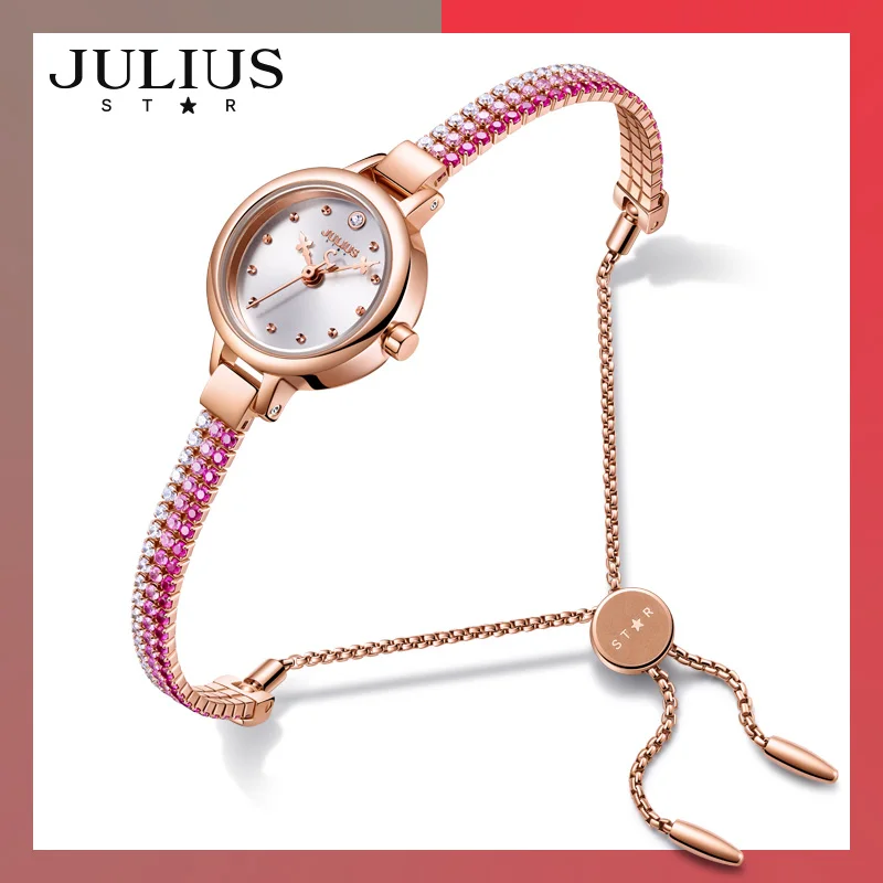 

Julius Watch Women's High Quality Brass Exquisite Bracelet Clock Full Color Diamond Dress Watch 30M Wtaerproof Gift Watch JS-007