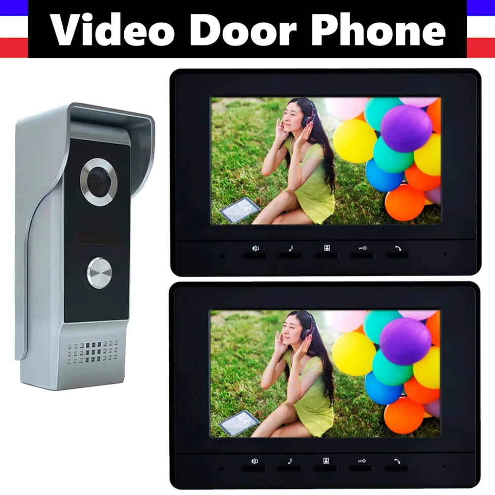

7 inch video intercom system aluminum alloy Camera video door phone doorbell doorphones kit 2 LCD Monitor 1 IR Camera