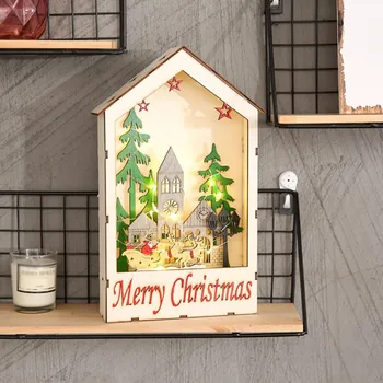 

Christmas Desk Wall Decor Ornament Christmas Wall Decorations for Home Bar Warm Light LED Wood Luminous Cabins Gift for Kids