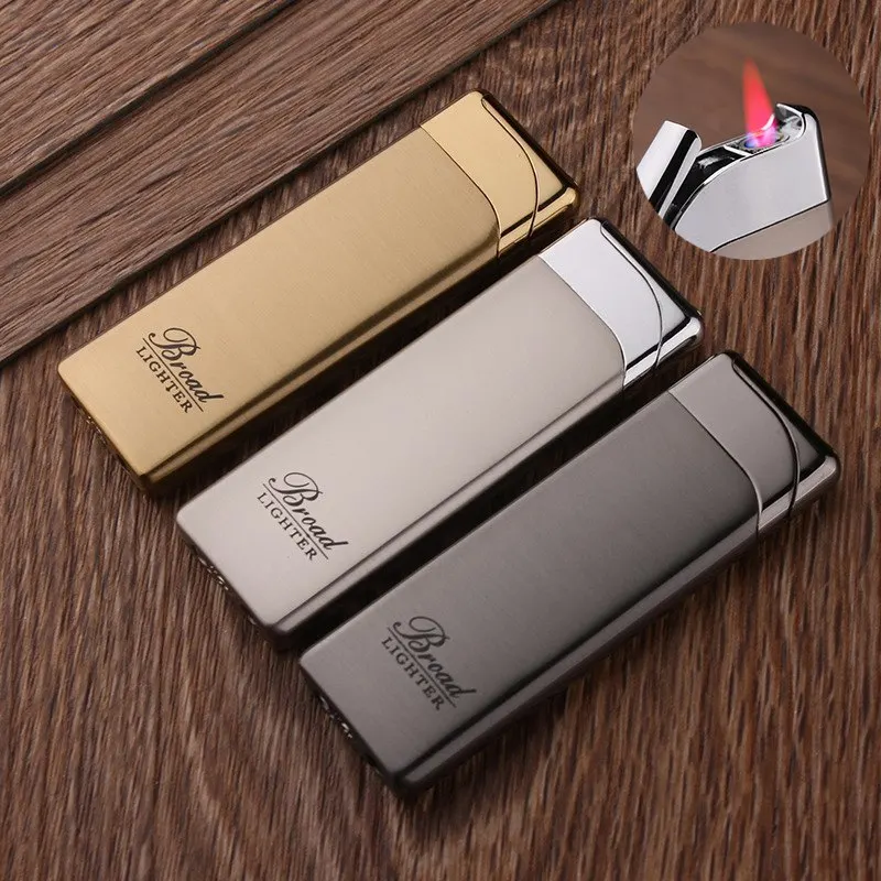 

Creative Flat Portable Ultra-thin Plating Metal Gas Lighter Butane Inflatable Windproof Cigarette Lighter Red Flame