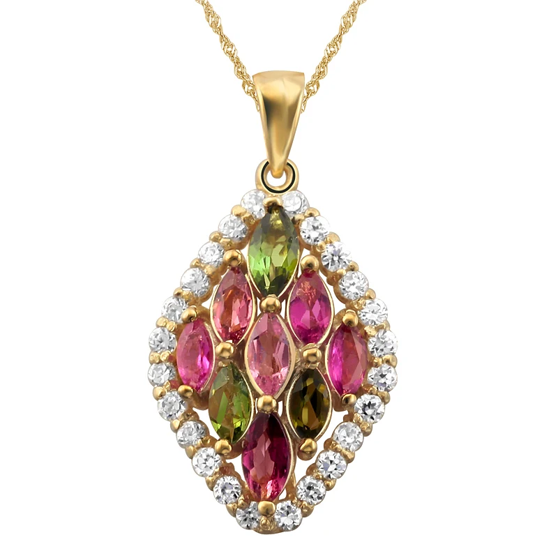 

Natural Tourmaline Pendant Necklace 925 Sterling silver Woman Fine Elegant Candy Gem Jewelry Girl Birthstone Love Gift sp0123tm