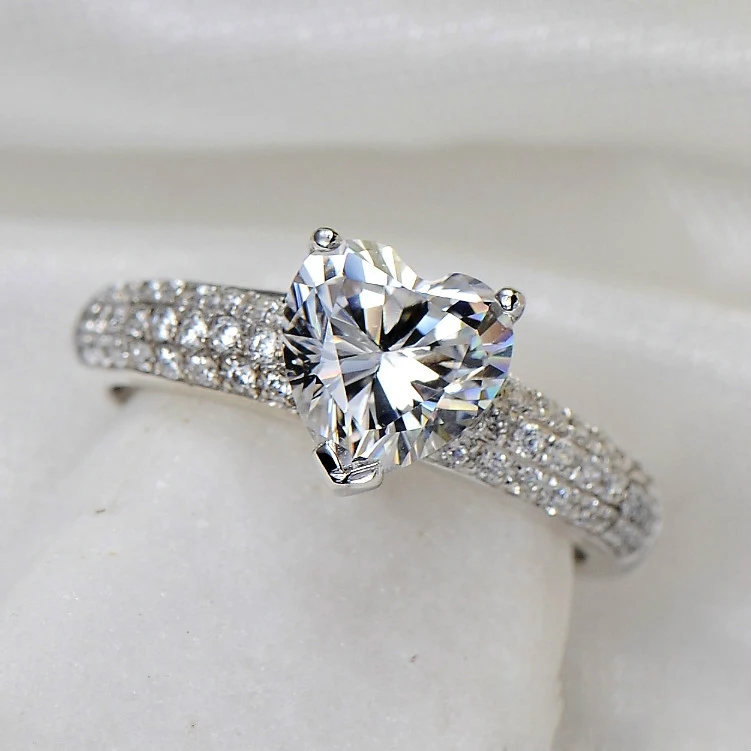 2ct paved heart shape stunning synthetic diamonds ring for women engagement sterling silver jewelry semi mount - Heart Shaped Diamond Wedding Ring 2ct paved heart shape stunning synthetic diamonds ring for women engagement sterling silver jewelry semi mount - Heart Shaped Diamond Wedding Ring