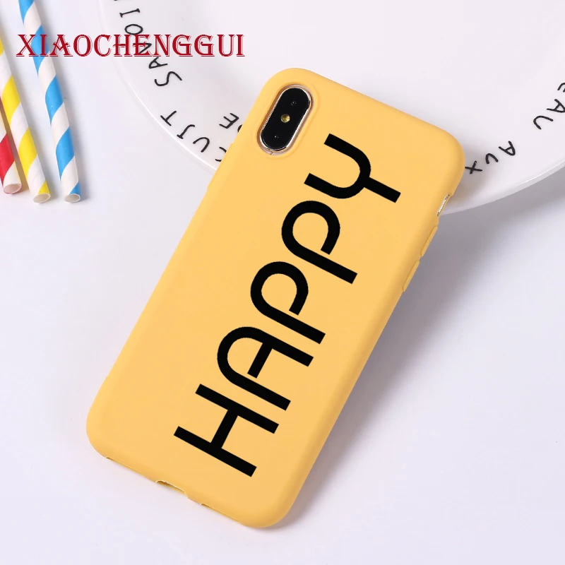 

Phone Case For iPhone 6 6S 7 8 Plus X XR XS MAX 5 5S Wordart Happy Plain Yellow Soft Protector Phone Back Cover Case Coque Bags