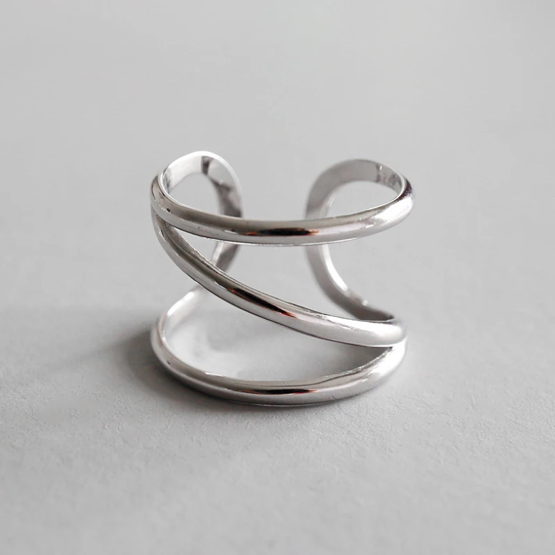 

BIG J.W Simple 925 Sterling Silver Rings For Women Multi-Layers Adjustable Open Rings Wedding Bands Fashion Fine Silver Jewelry