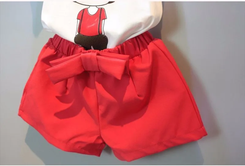 Baby Children Clothes Sets 2018 Girls Fly Sleeve Flower Cotton Shirt + Shorts Summer Set Sport Belt Print Letter Clothes k1 22