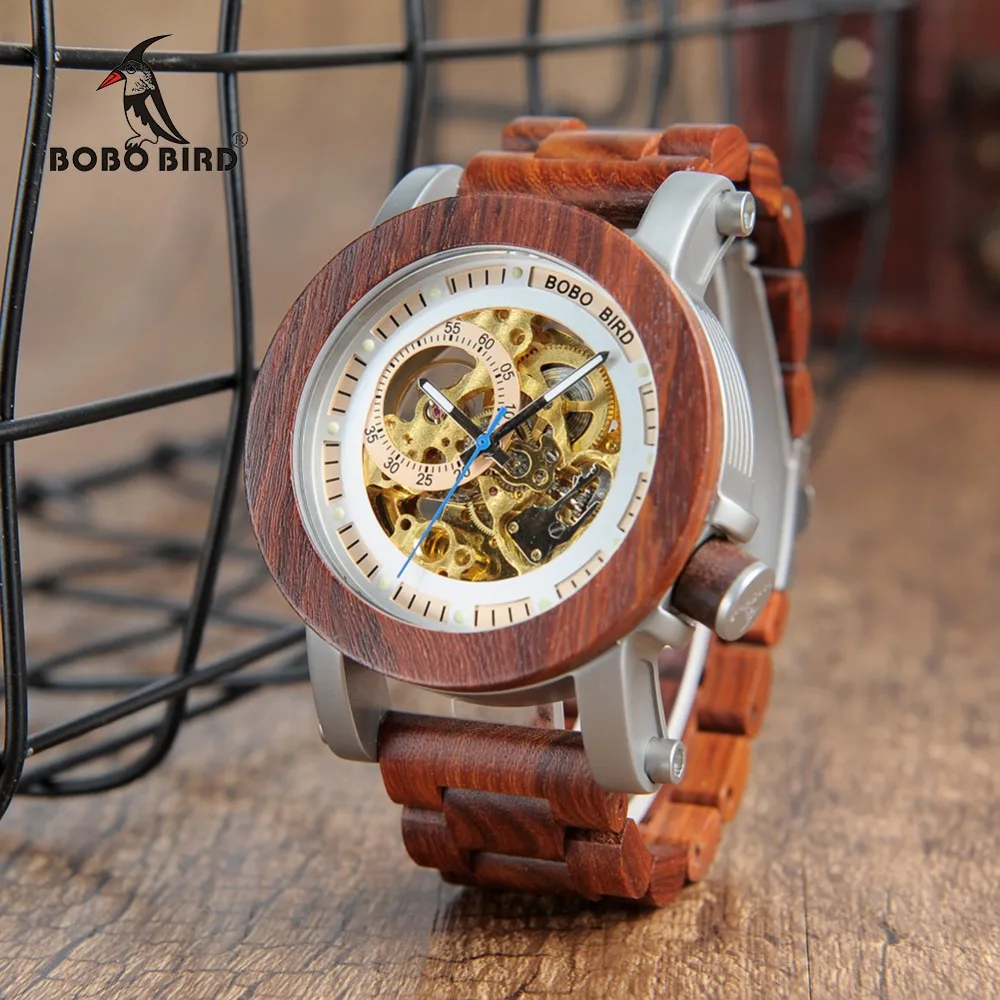 Bobobird K12 красного сандалового дерева и стали подвергается механические часы