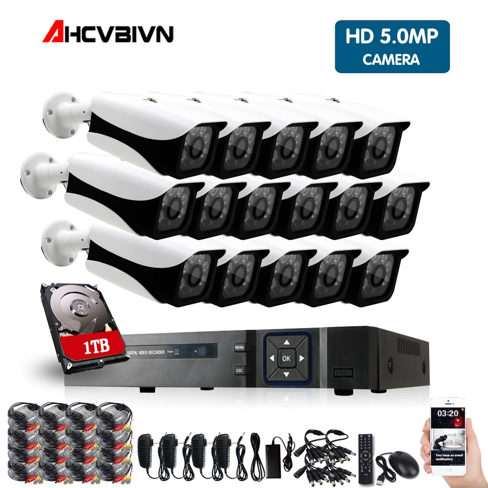  16CH 5MP Full HD CCTV sistema 1080P HDMI DVR 16 piezas bala al aire libre casa interior Video de cá