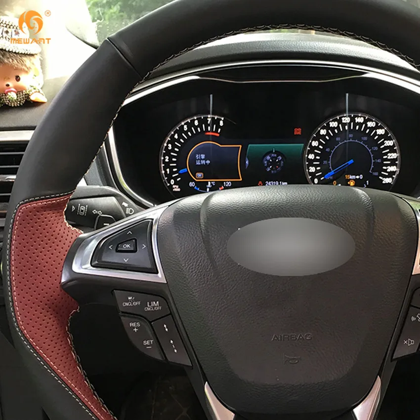 MEWANT черный кожаный винно-красный кожаный чехол на руль для Ford Fusion Mondeo 2013 EDGE аксессуары Запчасти