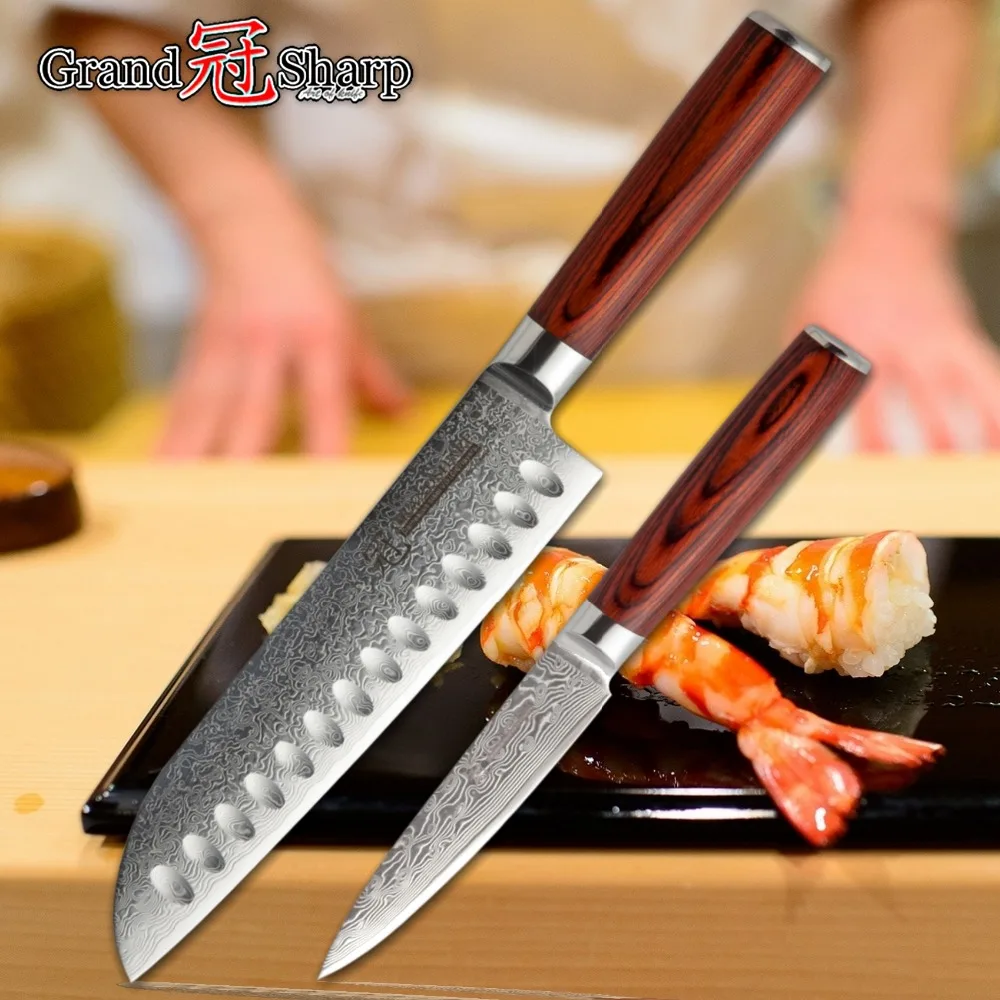 

japanese damascus set of steel kitchen kives knife kit chef Paring santoku VG10 professional cooking sowoll forged knife