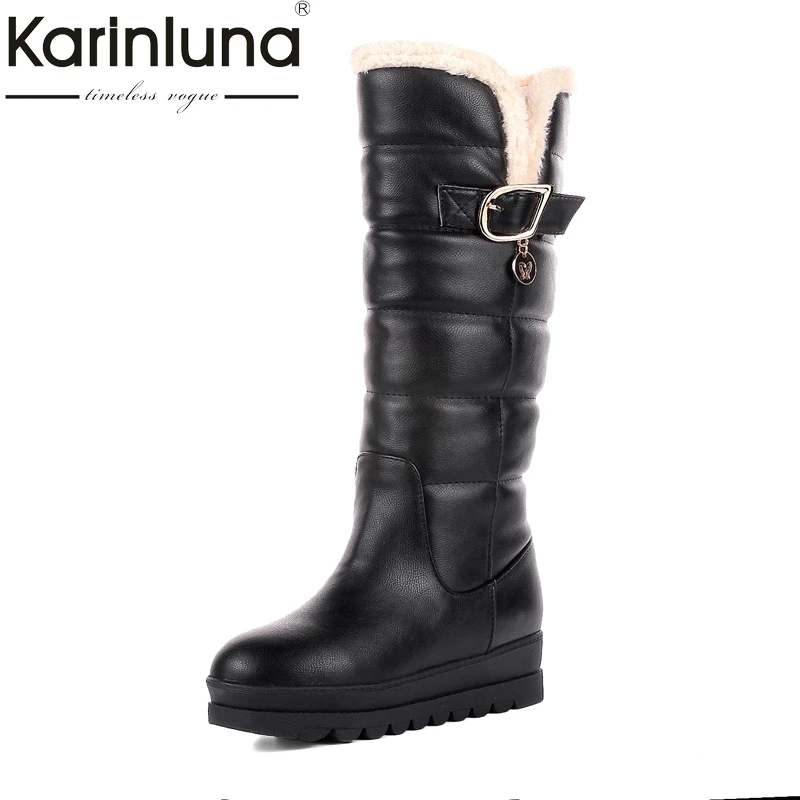 KarinLuna/водонепроницаемые теплые зимние ботинки на меху женская обувь, увеличивающая рост, без шнуровки Большие размеры 34-43, зимние высокие сапоги
