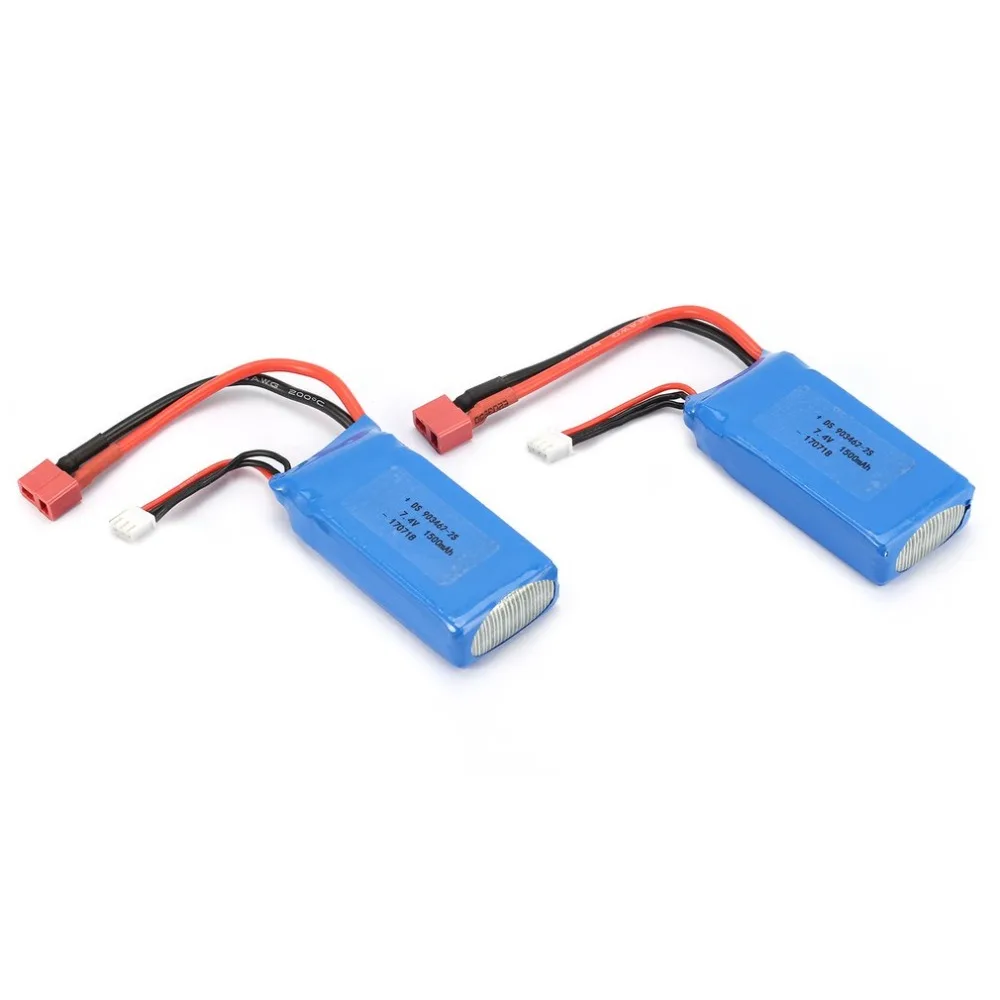 2 шт. 7,4 В 1500 мАч 25C 2 S Lipo батарея T Plug перезаряжаемые для Wltoys 12423 12428 радиоуправляемые машины самолеты Дрон вертолет модель