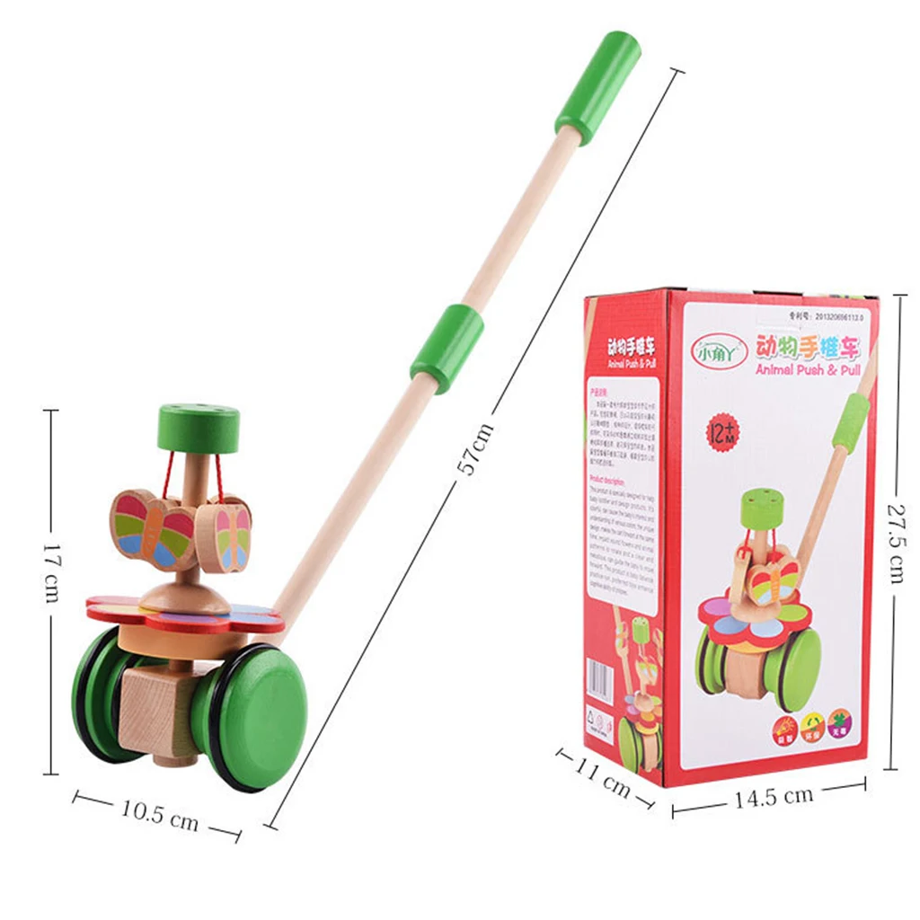Wooden Push & Pull Dancing Butterfly Toddler Walking Toy Developmental Baby Toy