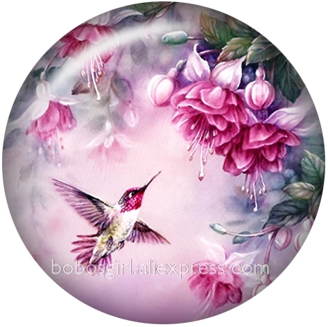 Hummingbird цветок стеклянные кнопки DIY ювелирные изделия круглые фото Кабошоны с плоской обратной стороной DA1147 - Окраска металла: A5853
