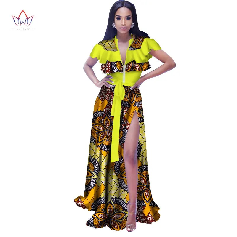 Summer Dress Maxi African Dresses for Women Deep V Dresses Ruffle Sleeve Vestidos Elegant Printed Clothing Plus Size WY2436 - Цвет: 2