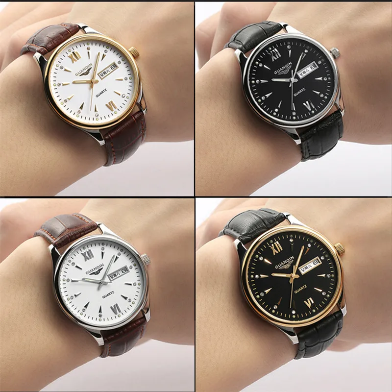 GUANQIN 30 м водонепроницаемые кварцевые часы мужские часы бренд Hardlex светящиеся кожаные часы модные роскошные аналоговые наручные часы