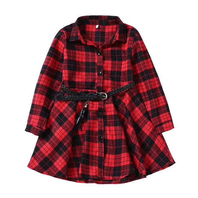 Vestido camisero a cuadros de manga larga para niña, vestido informal elegante con cinturón, blusa a la moda para adolescentes de 4, 5, 6, 7, 8, 9, 10, 11, 12 y 13 años Vestido camisero a cuadros de manga larga para niña, vestido informal elegante con cinturón, blusa a la moda para adolescentes de 4, 5, 6, 7, 8, 9, 10, 11, 12 y 13 años