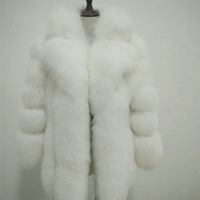 Женское пальто из натурального Лисьего меха с отложным воротником, зимняя толстая Тонкая теплая куртка из лисьего меха - Цвет: white