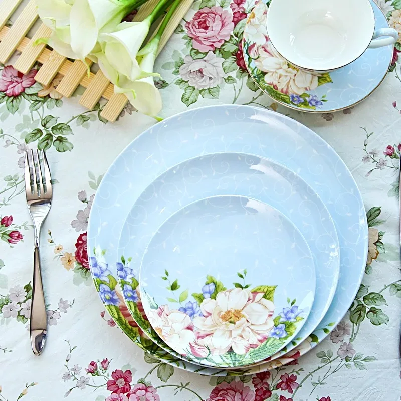 Синий и розовый цветочный набор посуды костяной фарфор 10,5 дюймов обеденная тарелка 8 дюймов салатная тарелка 6 дюймов десертная тарелка блюдо