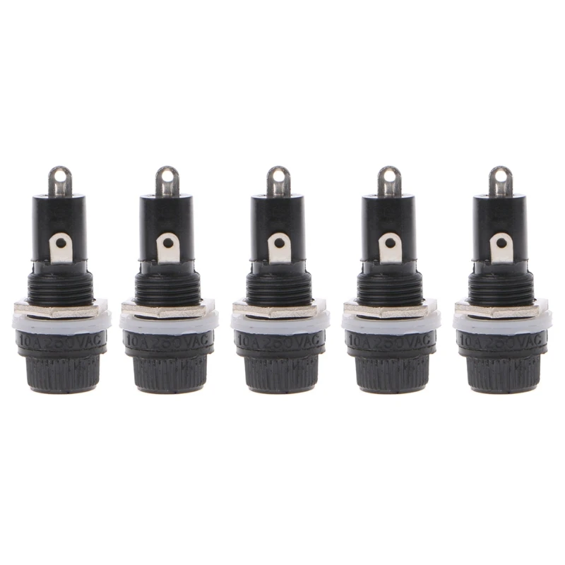 

5 Pcs Panel Mount Chassis Fuse Holder for 5x20mm Glass Fuses 10A 250V Apr