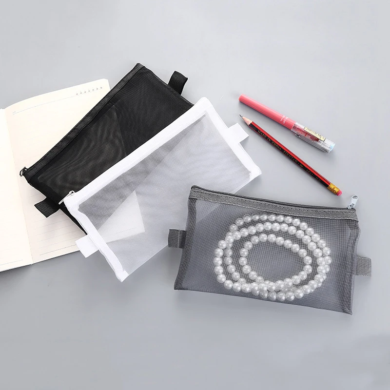 

1Pc Transparent Mesh Pencil Case Storage Package Pencil Bag Nylon Pen Box Office School Supplies Student Stationery