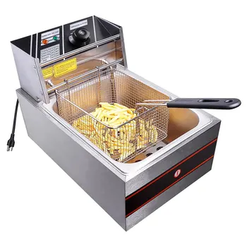 

6L Commercial Stainless Steel Countertop Electric Open Potato Chips French Fries Fryer Dual 1 Tank