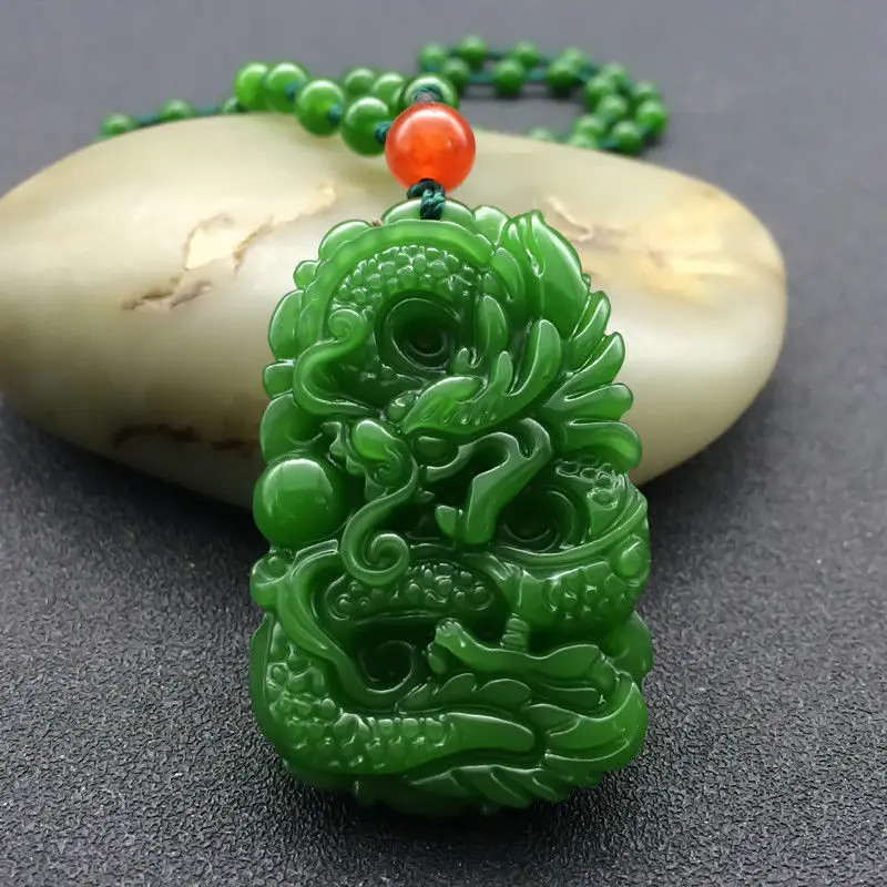 

FENGASHOUW China's HeTian stone Charms natural handmade carving Pendant Necklace Dragon