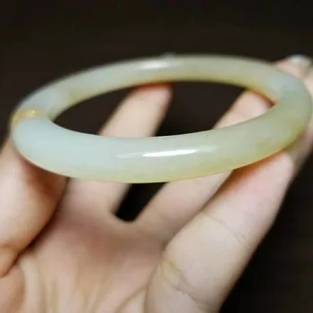 

H8#Russian material and Tianyu sugar white jade gold carved flower bracelet