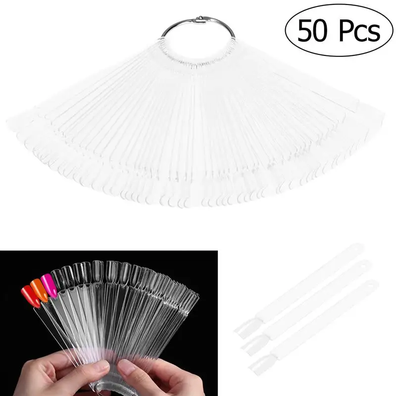 

PIXNOR 50pcs Nail Art Tips Colour Pop Sticks Display Fan Practice Starter Ring Clear DIY