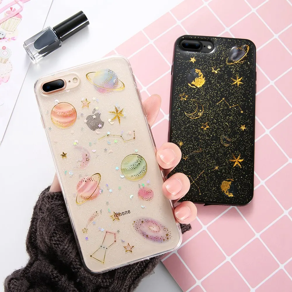 KISSCASE Bling Glitter Patterned Case For iPhone X 8 7 6s 6 Plus Soft Silicone Moon Sequins Back Cases 5s 5 SE Conque |