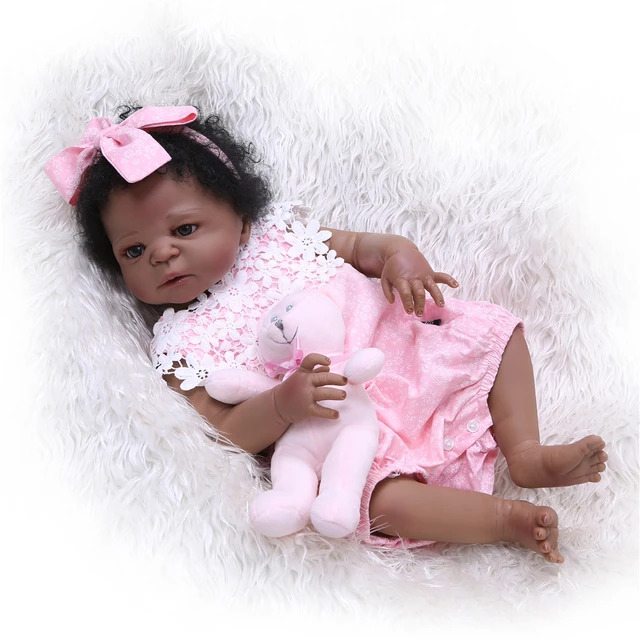 NPK black doll reborn 22"55cm full silicone reborn baby girl dolls toys for child birthday gift
