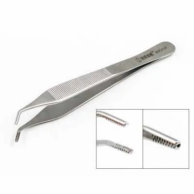 Носовой хрящ нержавеющая сталь tweezers тонкой пластиковые пинцеты 7x7 зубы с крючком большой живот пинцет - Цвет: A