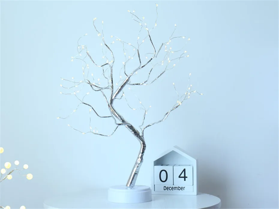 Árvore de Luz da Noite para o Quarto Candeeiro Mesa Cabeceira Casamento Festa Natal Decoração Usb & Bateria Cobre 2 Método Energia Led 11 Árvore de luz led candeeiro mesa cabeceira