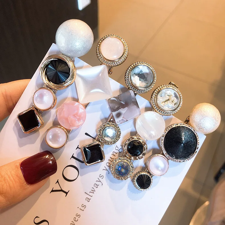 

2019 Summer New Hot Trendy Hairpins Sets For Women Girls Geometric Square Round Acrylic Gold Color Metal Hair Clips Wholesale