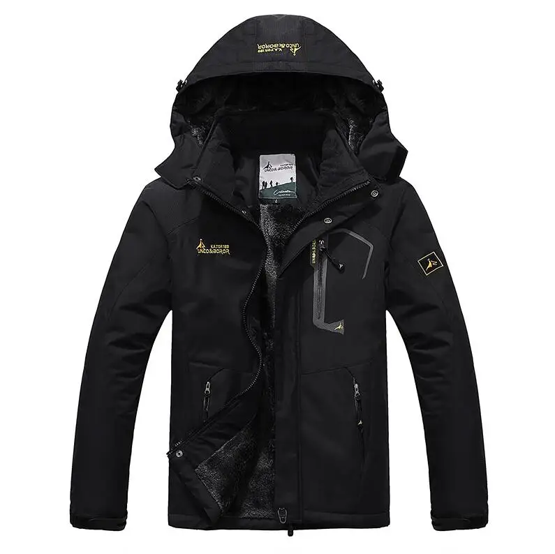 Зимняя куртка, пальто для мужчин, бархатная теплая ветрозащитная парка, Мужская водонепроницаемая куртка для спорта на открытом воздухе, военная куртка с капюшоном, куртки, ветровки - Цвет: Black