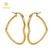 2018 Nova FINE4U E012 316L Brincos de Argola de Aço Inoxidável Brincos Coração Para As Mulheres da Jóia Do Casamento(China)