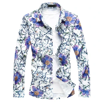 

2019 Fashion Long Sleeve Flower Printed Shirts For Men Casual Designer Large Size 5XL 6XL 7XL Men Floral Social Shirts