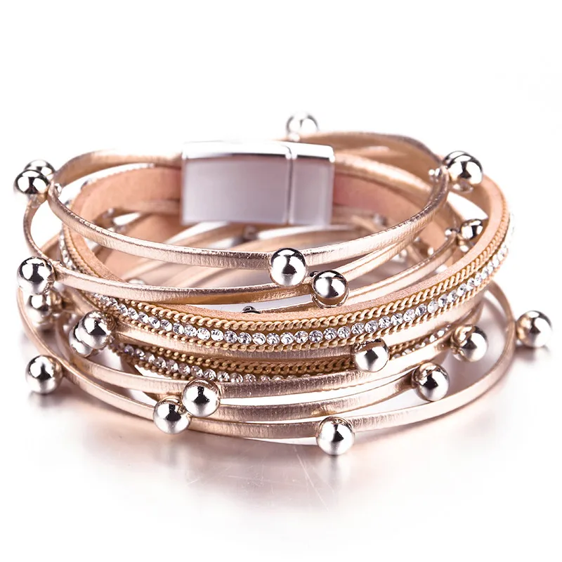 Amorcome, женские кожаные браслеты с принтом зебры, модный дизайн, бусины, очаровательные Многослойные браслеты и браслеты, ювелирные изделия - Окраска металла: Золотое шампанское