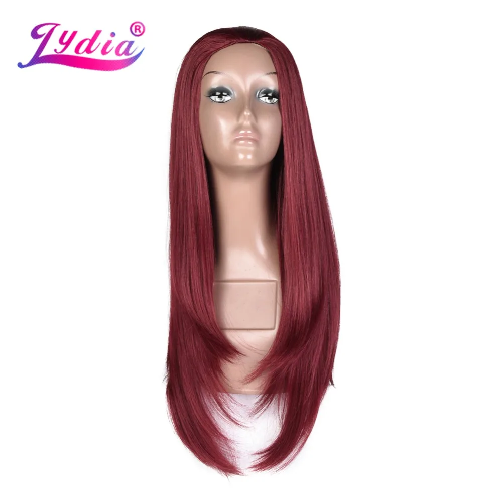 

Lydia Long Silky Straight Synthetic Half Wigs Wine Red 3/4 Hair wigs 20" Heat Resistant Futura Fiber Headband Wigs For Women