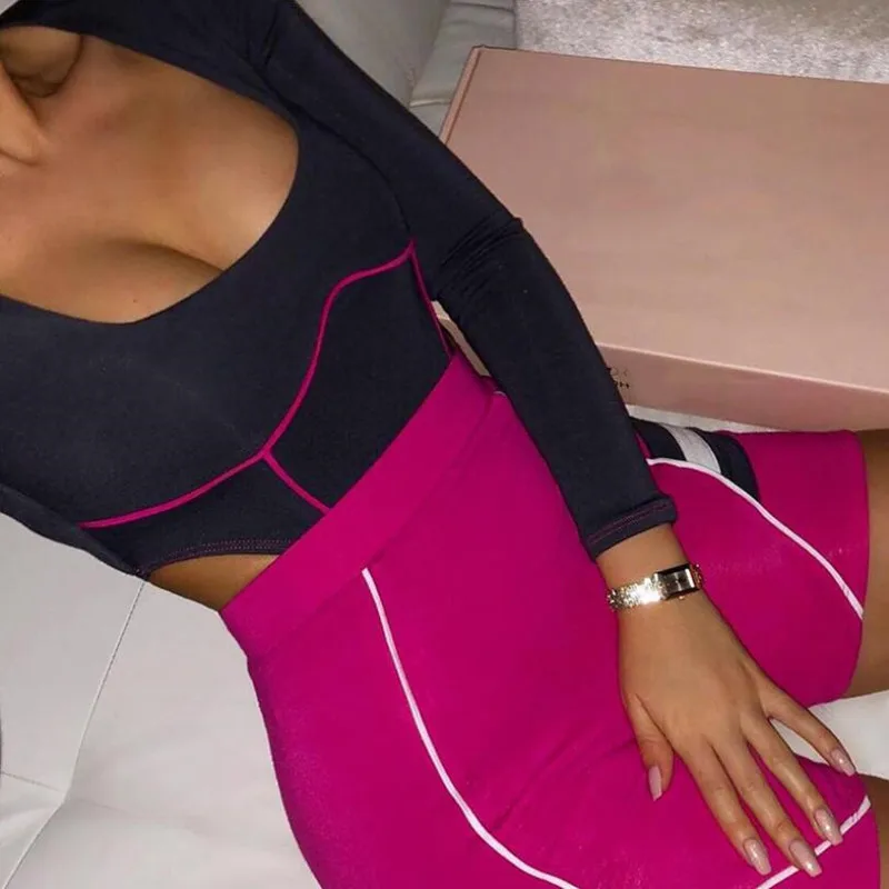 BOOFEENAA مثير طويل كم ثونغ ارتداءها ملابس حريمي 2019 الخريف الشارع الشهير Bodycon قطعة واحدة بذلة قمم C92-AA37