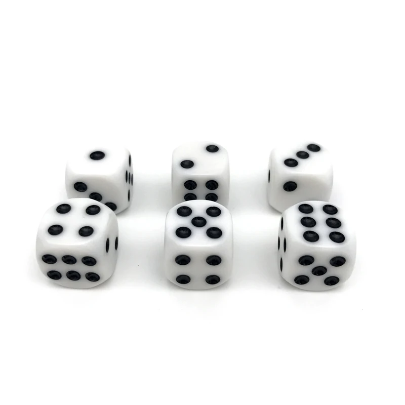 New Hot 20Pcs/Lot 16mm Dice Points Acrylic White Dice Hexahedron Rounded Corners Black dot Dungeons and Dragon Game Rpg Dice Set