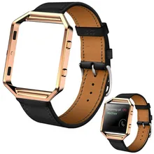 Luxury Genuine Leather Watch band Wrist strap + Metal Frame For Fitbit Blaze Smart Watch Free shipping