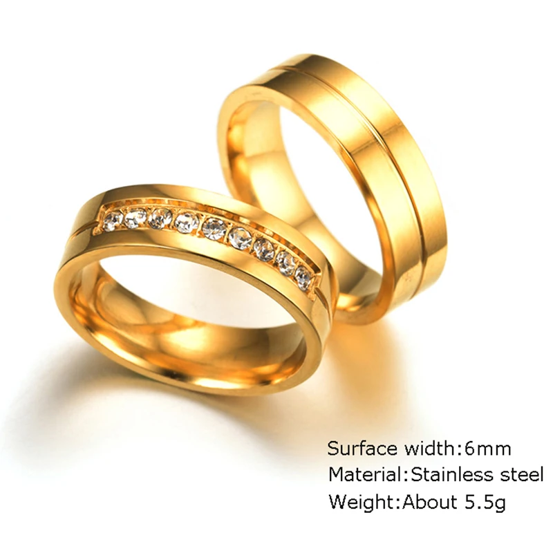 Романтические модные пары колец из нержавеющей стали, обручальные кольца для мужчин и женщин, кубический циркон 6 мм, обручальное кольцо, ювелирное изделие