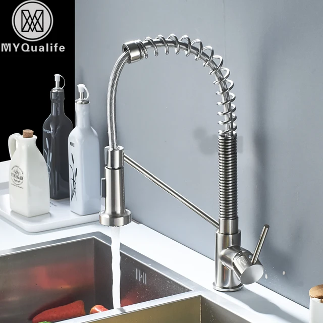 Cheap Single Handle Commercial Kitchen Faucet with Dual Function Pull Down Spray Head Stainless Steel Hot Cold Water Kitchen Mixer Tap